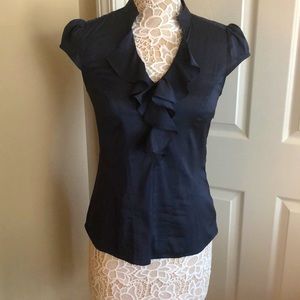 EXPRESS great condition cap sleeve ruffle v neck fitted top size S navy color